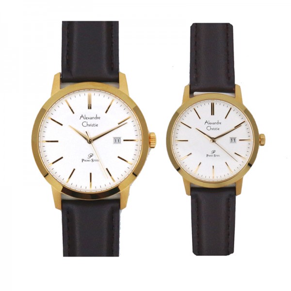 Alexandre Christie AC 1007 Gold White Leather Couple